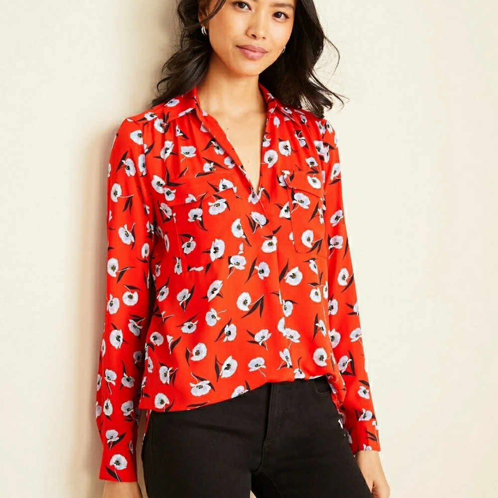 Ann Taylor Poppy Camp Shirt in Cayenne Pepper